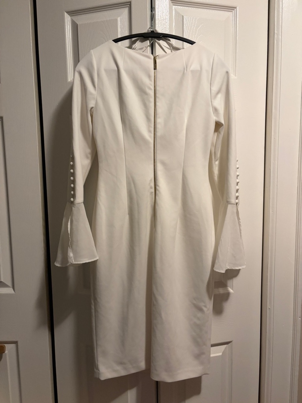 Calvin Klein Ivory Long Sleeve Dress with Button Bell Cuffs - Picture 3 of 5